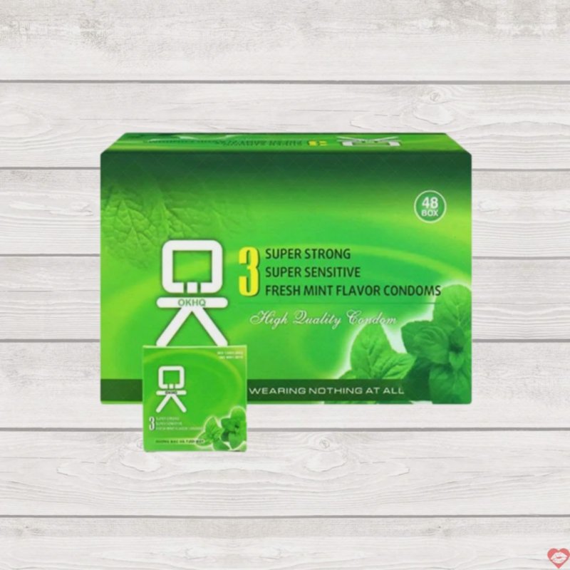 Bao cao su OKHQ bạc hà 144 cái an toàn hương thơm kích thích 