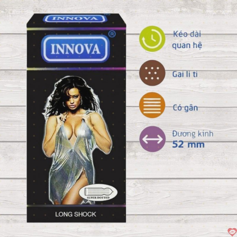 Bao Cao Su Innova Đen 12s Gân Gai Kéo Dài Tăng Khoái Cảm 