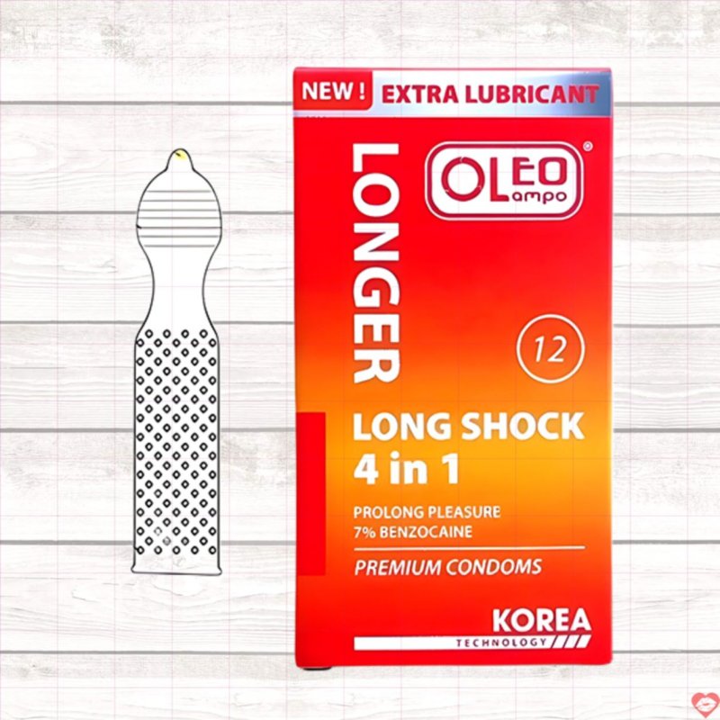 Bao cao su kéo dài Oleo Lampo Longshock 4in1 12 cái an toàn hiệu quả 