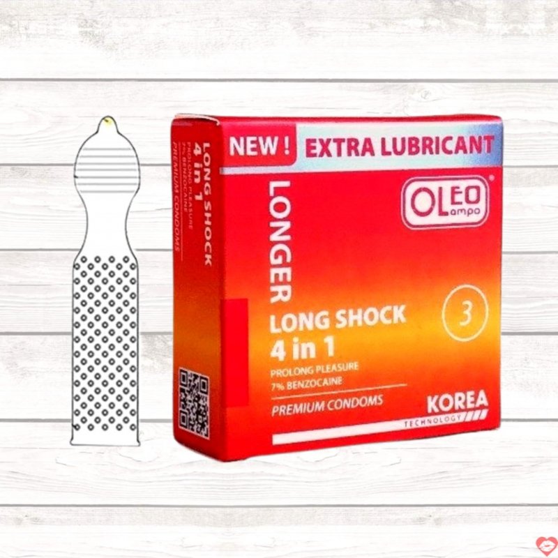 Bao cao su kéo dài Oleo Lampo Longshock 4in1 mỏng gân gai mát 