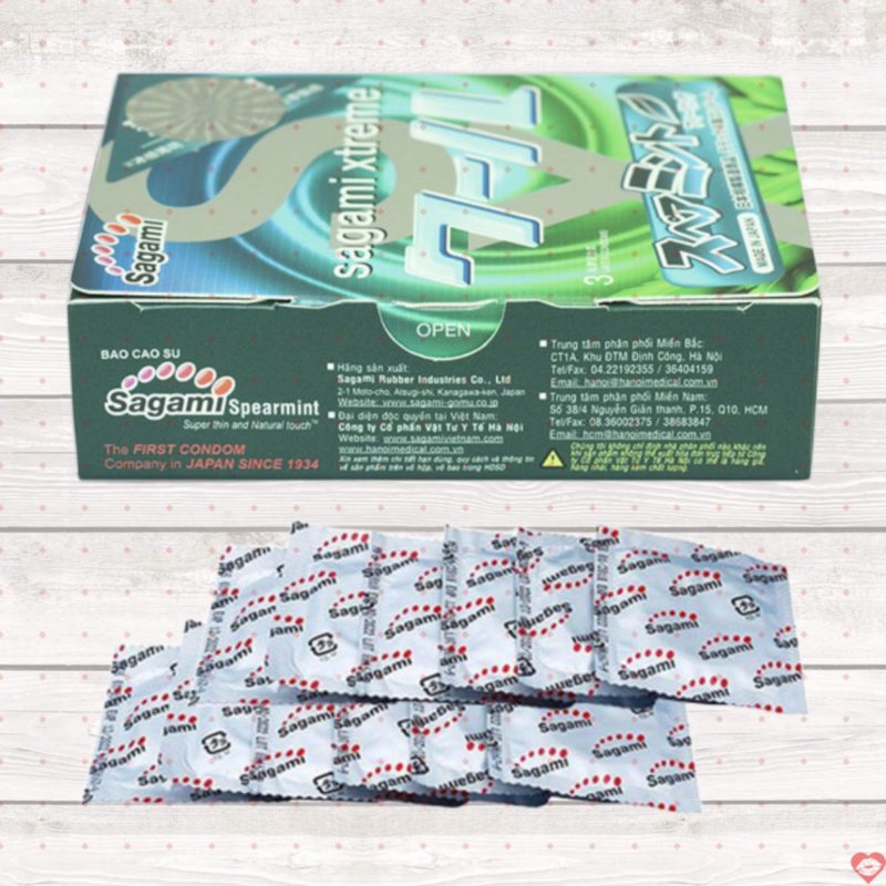 Bao cao su Sagami Xtreme bạc hà the mát hộp 10 chiếc kích thích 