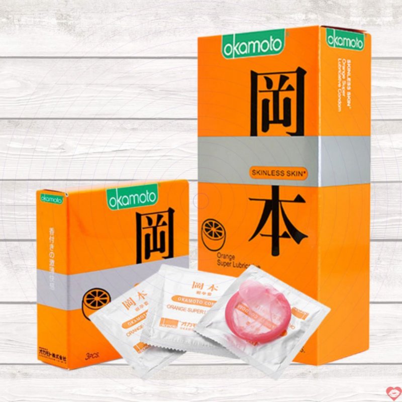 Bao Cao Su Okamoto Skinless Skin Orange Lubricated Hương Cam