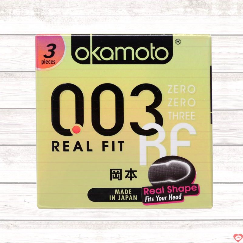 Bao Cao Su Okamoto 0.03 Real Fit Mỏng Với Khả Năng Co Rút Giúp Ôm Sát Hộp 3 cái