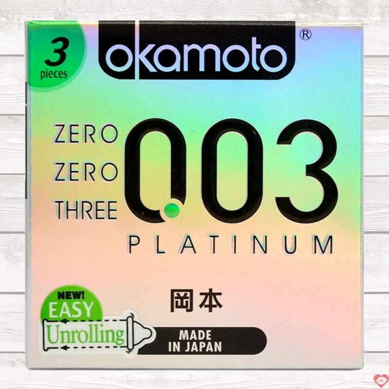 Bao Cao Su Okamoto 0.03 Platinum Trong Suốt Mềm Mại Hộp 3 Cái