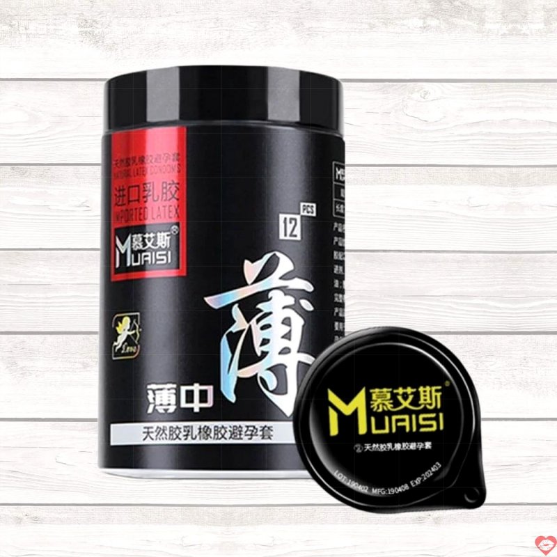 Bao cao su Muaisi Latex Black siêu mỏng mịn an toàn hộp 12 cái 