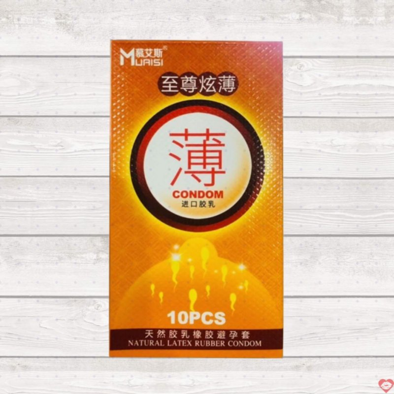 Bao cao su Muaisi Cam siêu mỏng hương dâu hộp 10 cái an toàn 