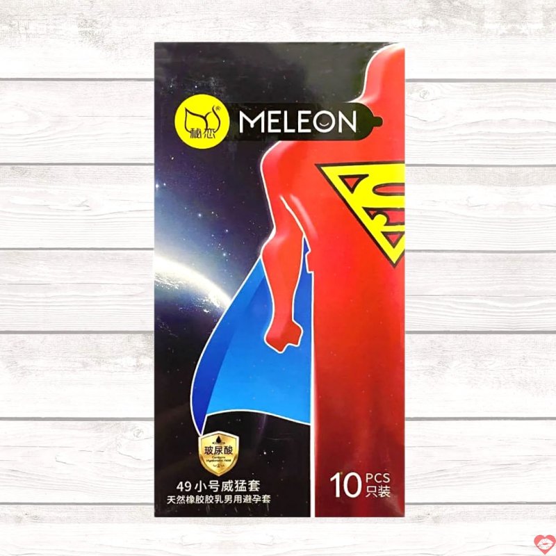Bao cao su Meleon Supermen 49mm siêu trơn gel HA hộp 10 cái 