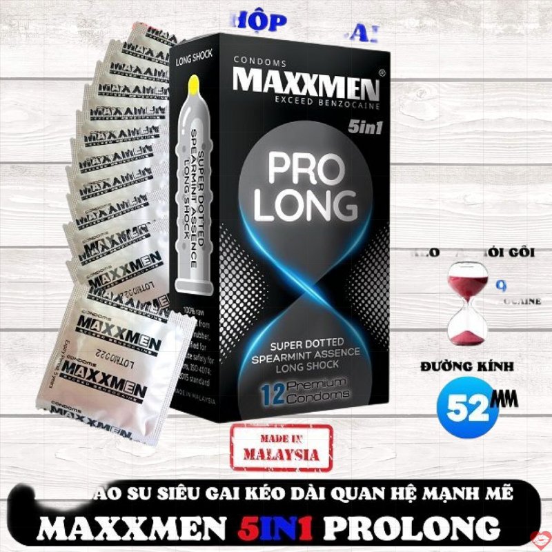 Bao cao su maxman Prolong 5in1 gai gân kéo dài bạc hà.