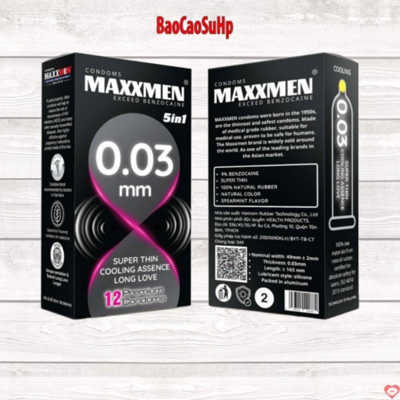 Bao cao su maxman siêu mỏng 0.03mm 5in1 bạc hà.