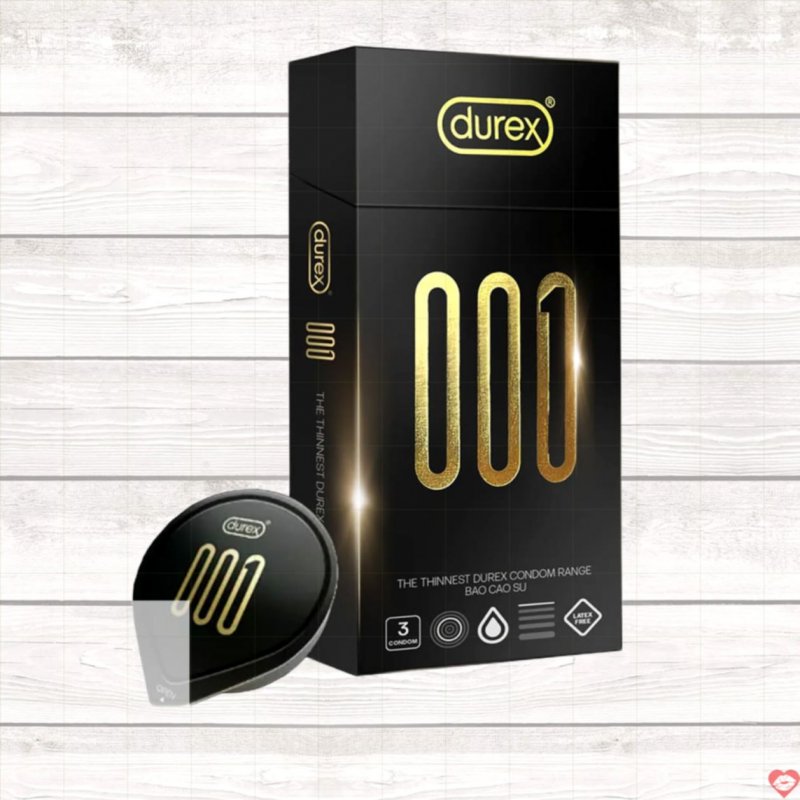 Bao cao su Durex 0.01 siêu mỏng size lớn 55mm an toàn êm ái 3 chiếc 
