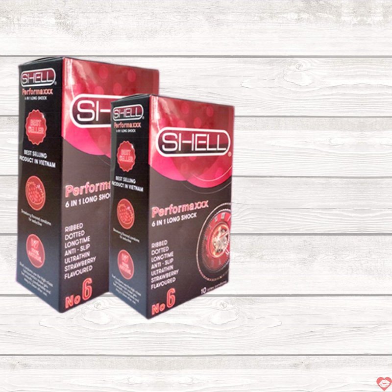 Bao Cao Su Shell Premium 6 Trong 1 Hương Dâu Mỏng Gân Gai Kéo Dài 