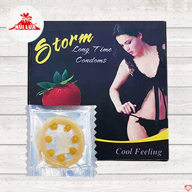 Bao cao su Storm Strawberry 7 bi to hạt gai kéo dài thời gian mới 