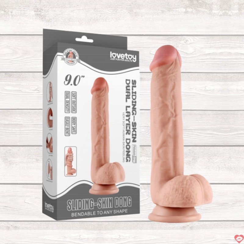 Dương vật giả dính tường Lovetoy 9 Inch rung mạnh, siêu mềm 