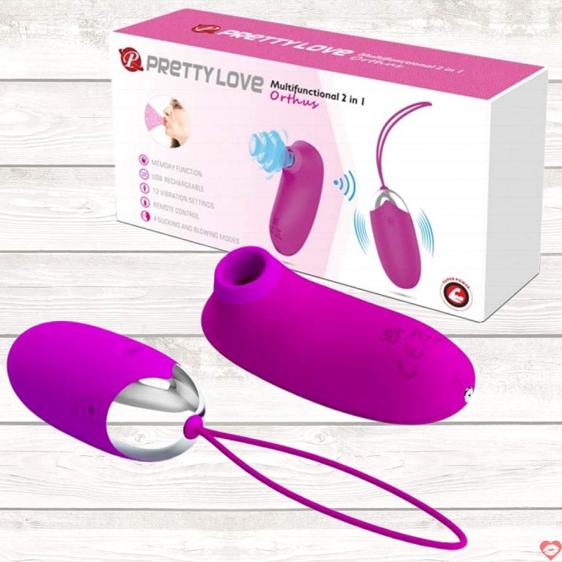Bộ trứng rung hút Điều Khiển Từ Xa 2 quả Baile Prettylove Orthusy Silicon Sạc Cho Nữ 14901W