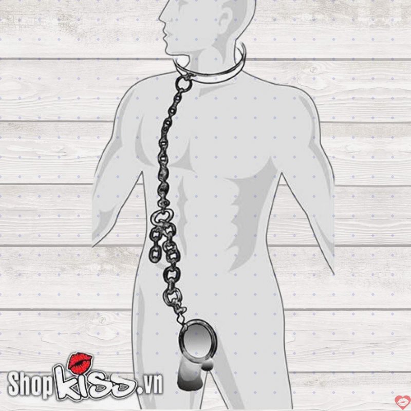Vòng cổ kim loại dây xích dài bạo dâm BDSM nam tăng khoái cảm 