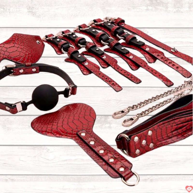 Bộ dụng cụ BDSM 7 món da PU cá sấu cao cấp kích thích khoái cảm 