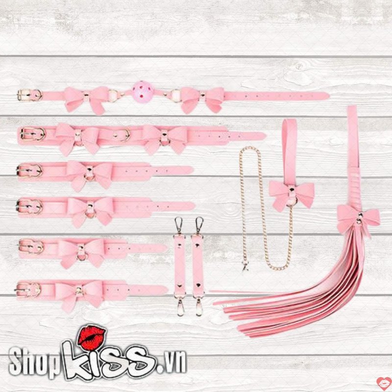 Bộ dụng cụ BDSM 5 món màu hồng đính nơ hấp dẫn kích thích 